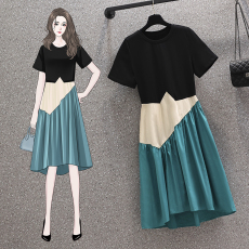 批发实拍大码女装2026新款不规则拼接<b class='q'>连衣裙</b><b class='q'>欧洲站</b>休闲遮肚显瘦a字裙