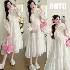 实拍 春夏款孕妇装印花工艺花边宽松孕妇卫衣宽松孕妇雪纺裙