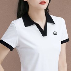 批发夏季新款纯棉POLO领短袖T恤衫简约百搭刺绣显瘦拼接外穿上衣女
