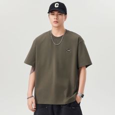 批发实拍2025夏季新款重磅短袖t恤男宽松百搭圆领潮流简约刺绣体恤