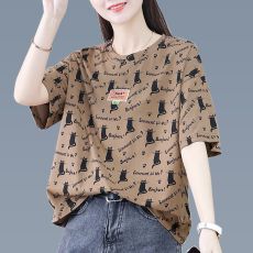 批发现货 2025夏季新款纯棉短袖t恤女显瘦<b class='q'>妈妈装</b>外穿宽松百搭薄款上衣