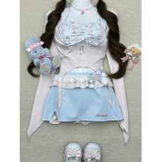 批发少女椰子甜品系<b class='q'>糖果</b>甜偶 印花吊带+粉<b class='q'>色</b>针织<b class='q'>开衫</b>+蓝<b class='q'>色</b>包臀裙