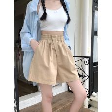 批发<b class='q'>实拍</b> 水洗100%棉 2026夏季阔腿短裤女<b class='q'>大码</b>松紧高腰一粒扣休闲裤