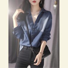 批发蓝色<b class='q'>牛仔</b><b class='q'>衬衫</b><b class='q'>女</b>春秋2026新款爆款洋气独特别致漂亮法式高级感上衣