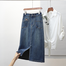 批发实拍春<b class='q'>夏</b>新款大码松紧腰A字牛仔半身裙胖MM200斤弹力中长款裙