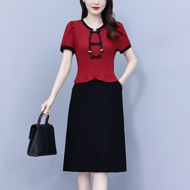 RY1205# 夏季新款大码女装连衣裙拼接假两件套显瘦中长款裙子