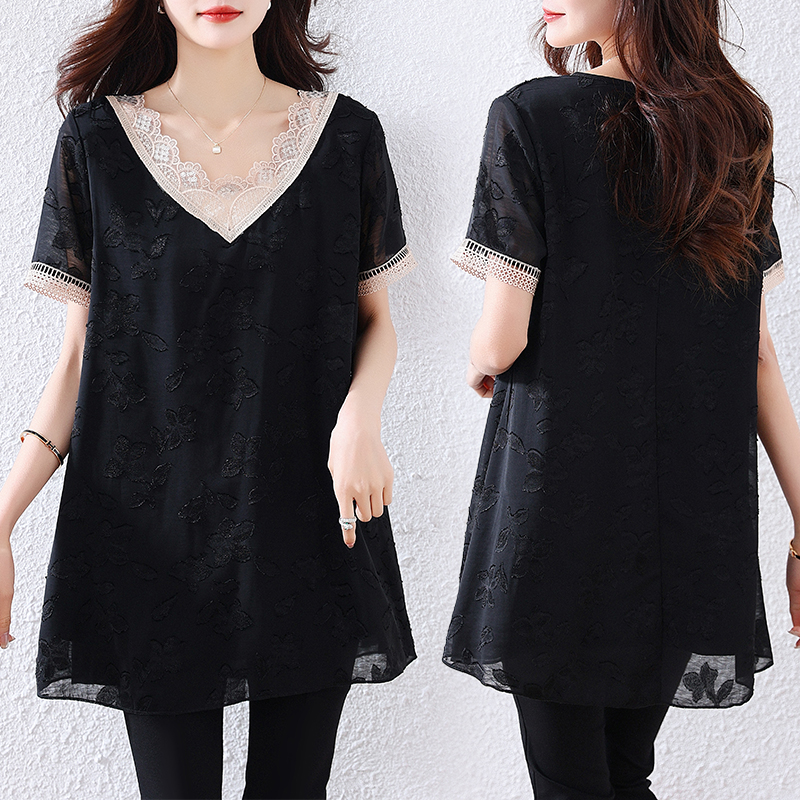 MY4516# 大码女装T恤夏季新品遮肉显瘦醋酸抓花气质上衣女裝貨源服裝批發