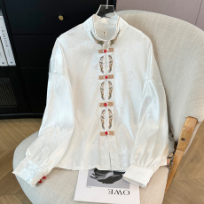 批发特大码300斤新中式长袖衬衫男女春夏缎面冰丝衬衣搭配国风马面裙