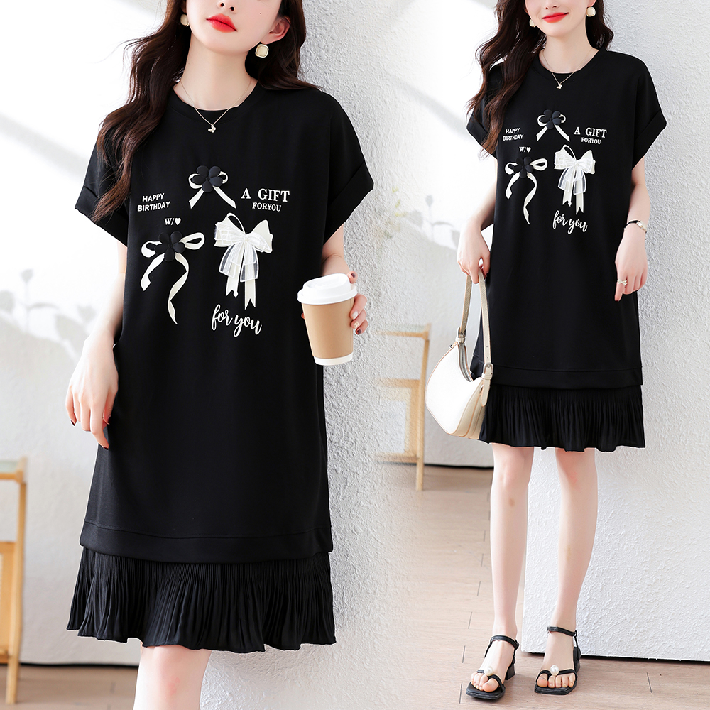 MY3859#大码女装新款减龄时尚洋气连衣裙宽松遮肚显瘦裙子女裝貨源服裝批發