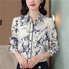 批发女士<b class='q'>真丝</b>衬衣水墨画印花通勤职业上衣2025秋季新款长袖桑蚕丝衬衫