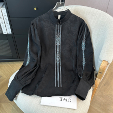 批发新中式男装黑色长袖衬衫大码男女春夏刺绣衬衣国潮提花设计感上衣