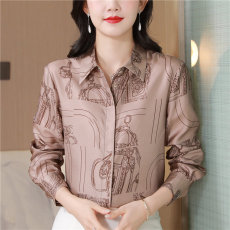 批发定位印花重磅斜纹<b class='q'>真丝</b>衬衫女士桑蚕丝衬衣
