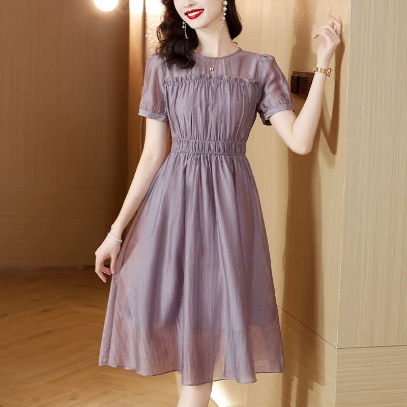 MY2863#夏新款设计感小众中长款泡泡袖高腰显瘦连衣裙女女裝貨源服裝批發