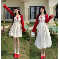 批发实拍大码松风茶韵甜欲风刺绣碎花吊带裙女春夏收腰法式花苞短裙子