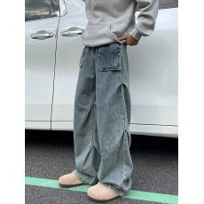 批发美式<b class='q'>复古</b>阔腿牛仔裤男款夏季薄款潮牌宽松直筒高街<b class='q'>日系</b>休闲长裤子