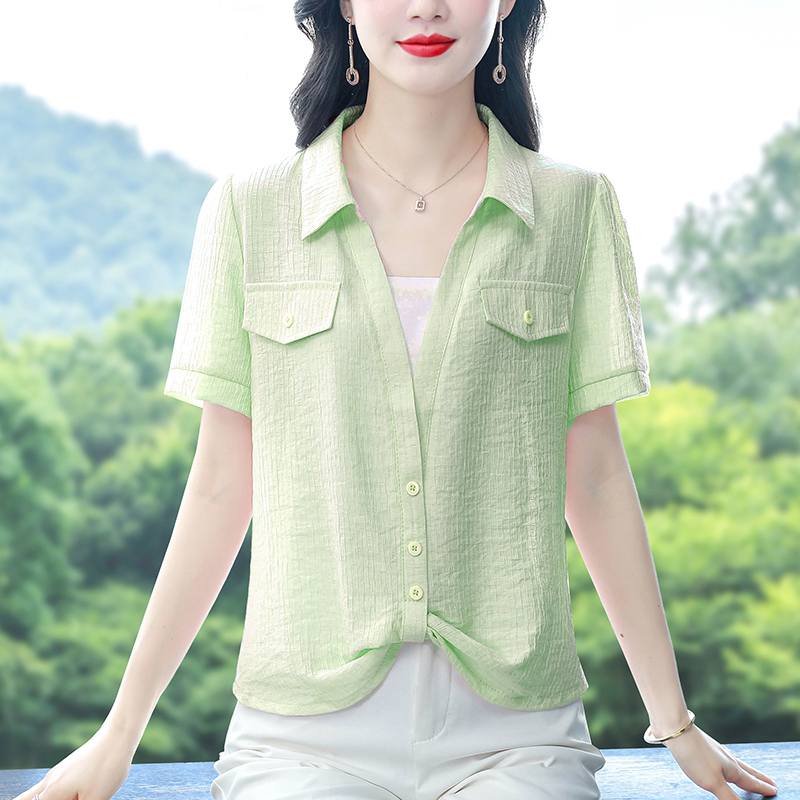 RY6678#漂亮上衣夏季新款女装假两件不规则衬衫洋气显瘦百搭小衫