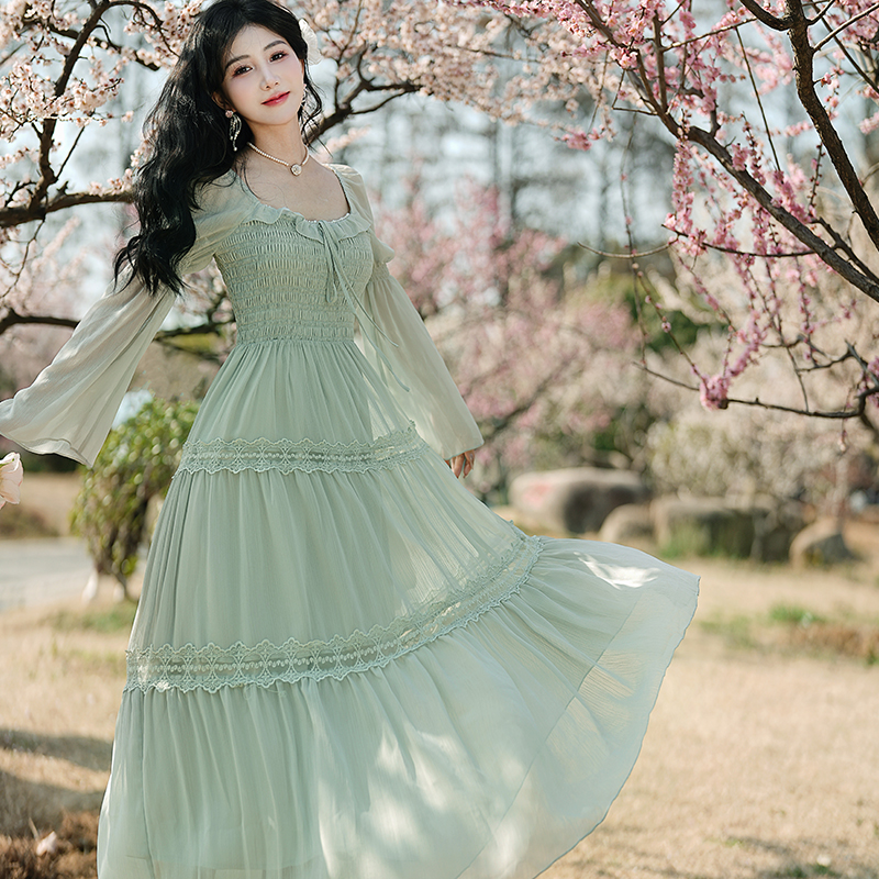 실사 프랑스식 품격 요정 가스 광장 칼라 레이스 조각 휴가 드레스 켜기 랙 40