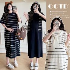 批发实拍孕妇装2026<b class='q'>夏</b>装新款披肩条纹大码宽松显瘦气质中长款连衣裙