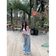 批发抹胸纯欲<b class='q'>蕾丝</b>边<b class='q'>裹</b><b class='q'>胸</b>上衣女猫须破洞宽松阔腿长裤牛仔裤