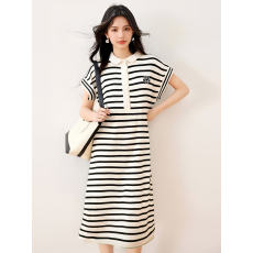 批发实拍有2026新款法式条纹夏季洋气休闲POLO领短袖T裙