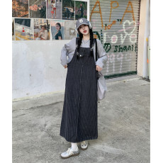 批发盐系减龄<b class='q'>牛仔</b>背带裙女春秋2026新款显瘦宽松韩系竖纹开叉中<b class='q'>长裙</b>