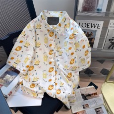 批发日系减龄童趣可爱卡通印花衬衫外套女夏季宽松小个子复古短袖上衣
