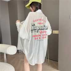批发韩版夏季字母印花衬衫时尚宽松设计感原宿风长袖<b class='q'>防晒</b>衣女外套衬衣