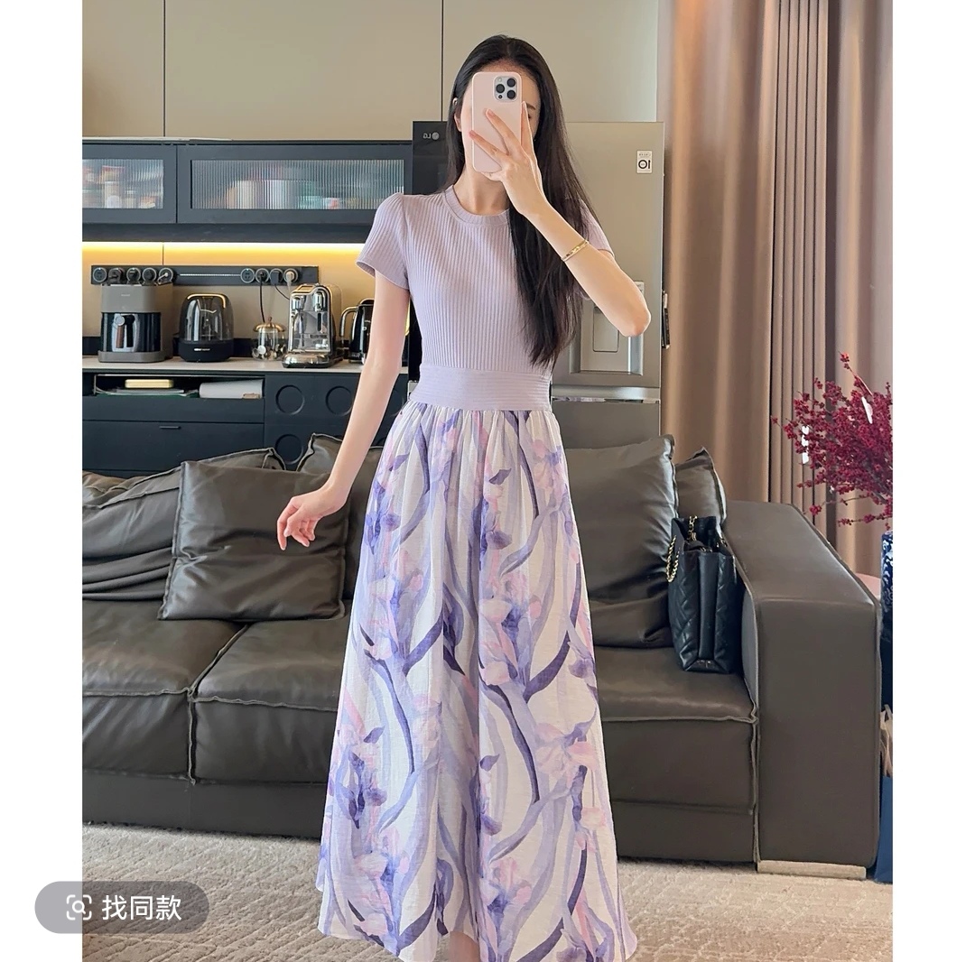 FA22905# 詹维尼必入紫气质减龄轻熟设计感连衣裙 服裝批發女裝批發服飾貨源