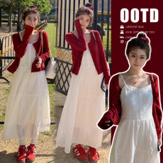 批发新品 春夏新品温柔风吊带连衣裙+外套 孕妇套装