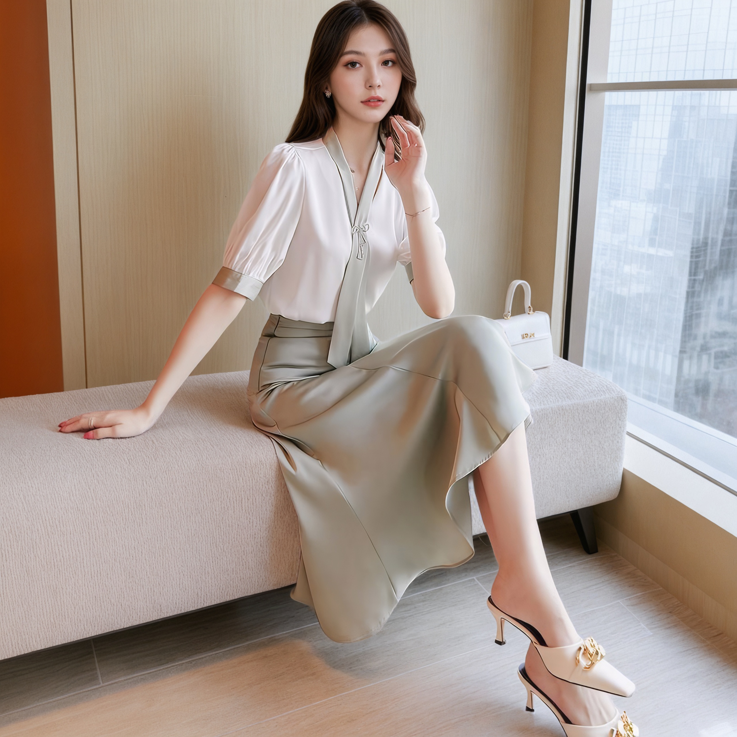 MY2583# 新款洋气炸街休闲时尚气质职业套装裙雪纺上衣两件套女女裝貨源服裝批發