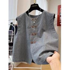 批发高端<b class='q'>棉麻</b>亚麻条纹无袖短款外穿<b class='q'>西装</b>马甲背心女秋季款外套上衣潮