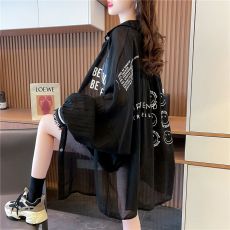 批发官图100涤纶夏季2026年新款<b class='q'>中长款</b>宽松翻领<b class='q'>开衫</b>印花透气外套女