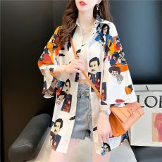 批发官图 衬衫女设计感夏季防晒衣2026新款印花复古港味上衣短袖外套