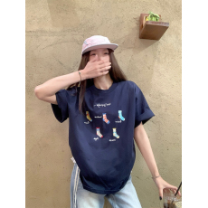 批发实拍实价大码小袜子刺绣短袖2025春夏新款小众设计ins风宽松T恤<b class='q'>女</b>