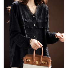 批发黑色肌理压皱衬衫女2026年早春新款<b class='q'>大码</b>休闲上衣欧货气质女装