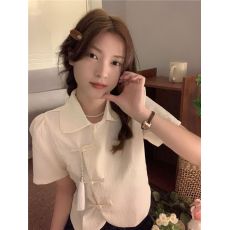 批发原版面料时尚<b class='q'>夏季</b>休闲新中式盘扣刺绣流苏挂件<b class='q'>衬衫</b>短袖上衣