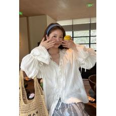 批发im向 <b class='q'>吉普</b>赛少女 全棉蕾丝拼接木耳边提花<b class='q'>衬衫</b>女春系带喇叭袖上衣