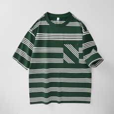 批发实拍2025夏季新款潮牌条纹短袖t恤男宽松百搭舒适简约韩版圆领T恤