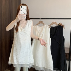 批发实拍大码夏季网纱拼接<b class='q'>塑</b>形中长款修身V领<b class='q'>背心</b>连衣裙女士夏季A字裙