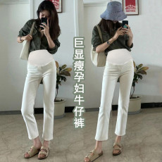 2026春夏季新款白色孕妇牛仔裤显瘦外穿薄款窄版直筒裤九分烟管裤