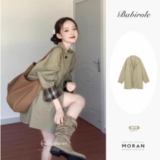 批发英伦风复古高级格纹撞色风衣外套廓形2026春季新款慵懒宽松大衣女