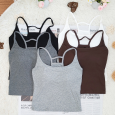 批发<b class='q'>夏</b>季新款女网红细肩带方领一体杯磨毛螺纹吊带显瘦百搭背心打底衫