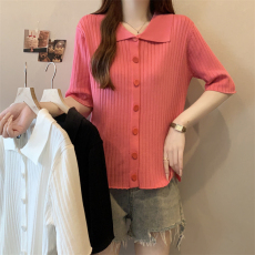 批发实拍 大码女装夏季胖妹妹polo领减龄显瘦针织短袖胖mm<b class='q'>短款</b>上衣