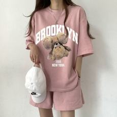 批发韩版<b class='q'>运动服</b>套装女夏季2025新款短袖短裤校园风可爱少女跑步两件