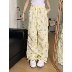 批发可爱狗爪爪垂感白色女夏季薄款宽松直筒裤休闲阔腿裤