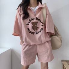 批发韩版<b class='q'>运动服</b>套装女夏季2025新款短袖短裤校园风可爱少女跑步两件