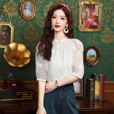 批发实拍新中式短袖衬衫女夏季2026新款夏装衬衣女士盘扣小衫<b class='q'>雪纺上衣</b>