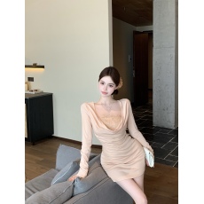 批发纯欲性感荡领连衣裙女高级感气质内搭蕾丝背心<b class='q'>套装</b>