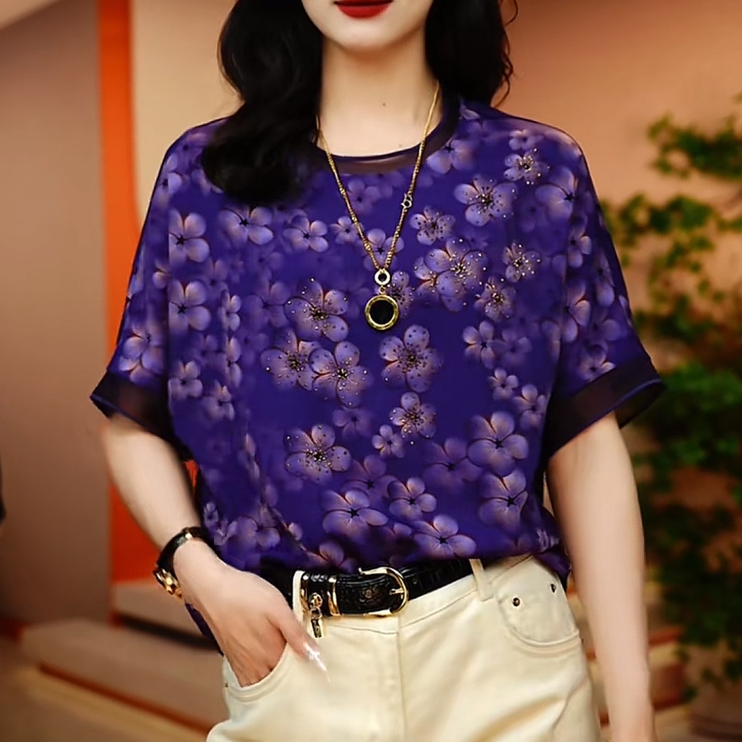 여름 새로운 고급 센스 도루 센스 통기성 티셔츠 여성용 짧은 소매 루즈핏 레트로 캐주얼 외국 가스 연령 감소 맨위