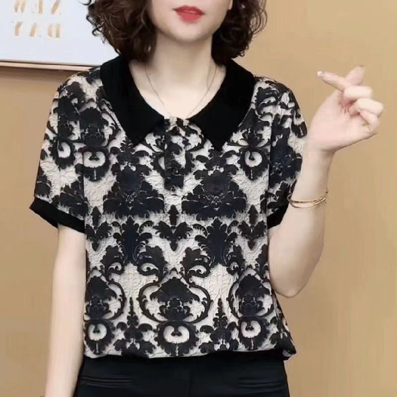 MY2157# 短袖T恤夏季新休闲上衣中年女洋气减龄显瘦打底衫女裝貨源服裝批發